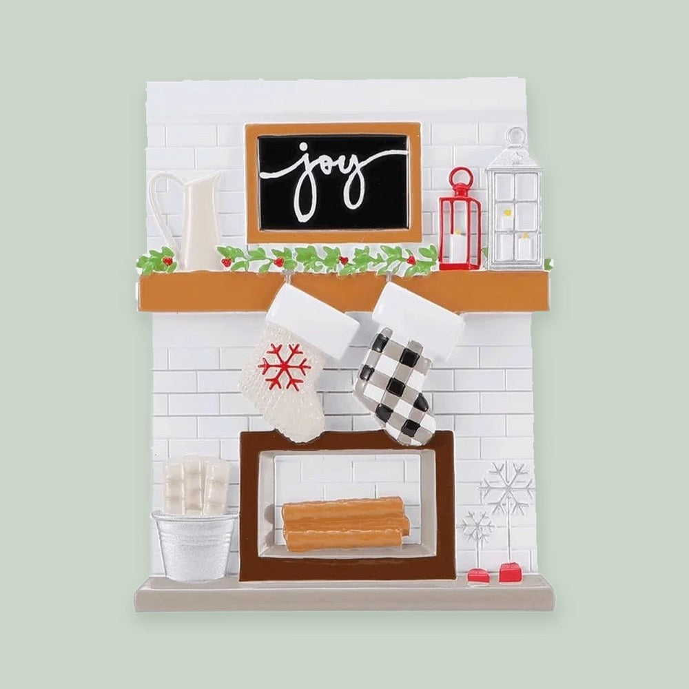 Fireplace Mantle Family of 2 Personalized Christmas Ornament