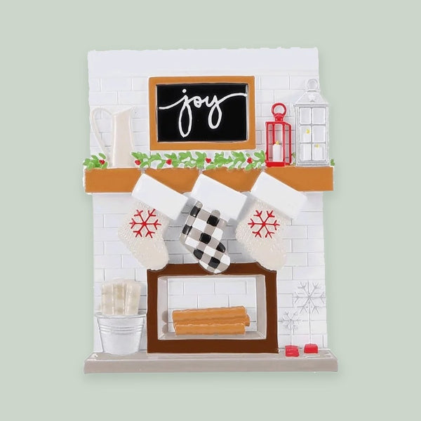 Fireplace Mantle Family of 3 Personalized Christmas Ornament