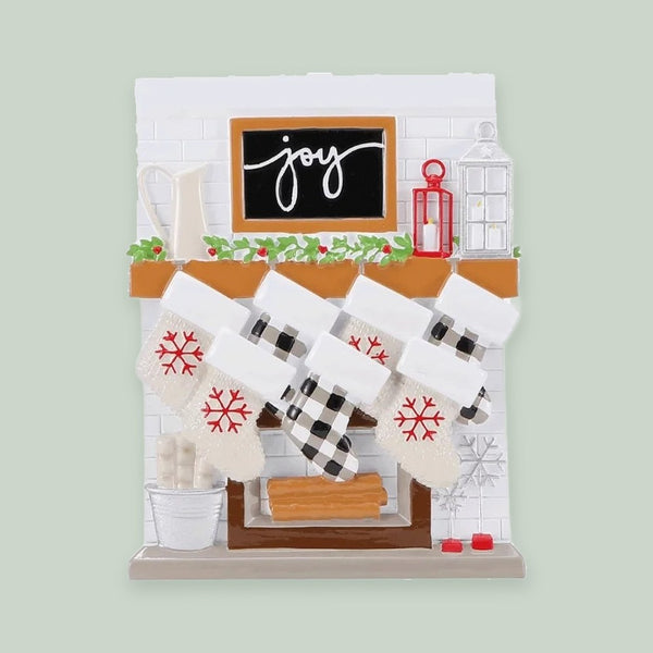 Fireplace Mantle Family of 7 Personalized Christmas Ornament