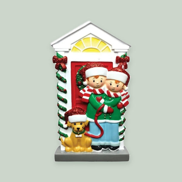 Family of 2 with Dog Personalized Christmas Ornament