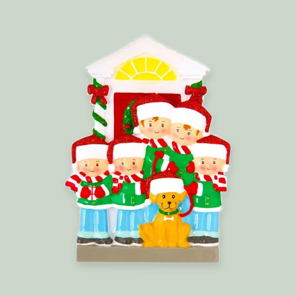 Family of  5 with Dog Personalized Christmas Ornament