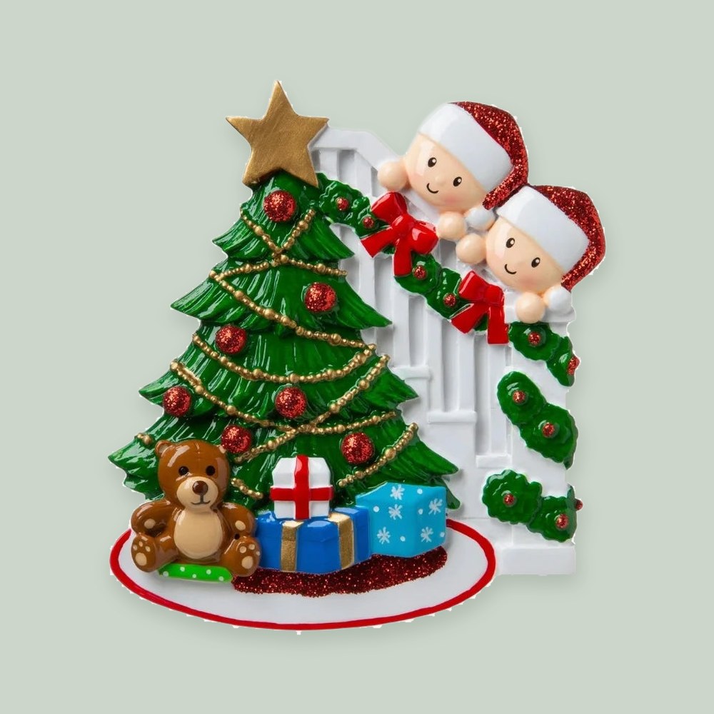 Peeking Family of 2 Personalized Christmas Ornament