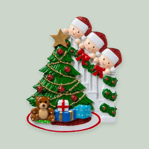 Peeking Family of 3 Personalized Christmas Ornament
