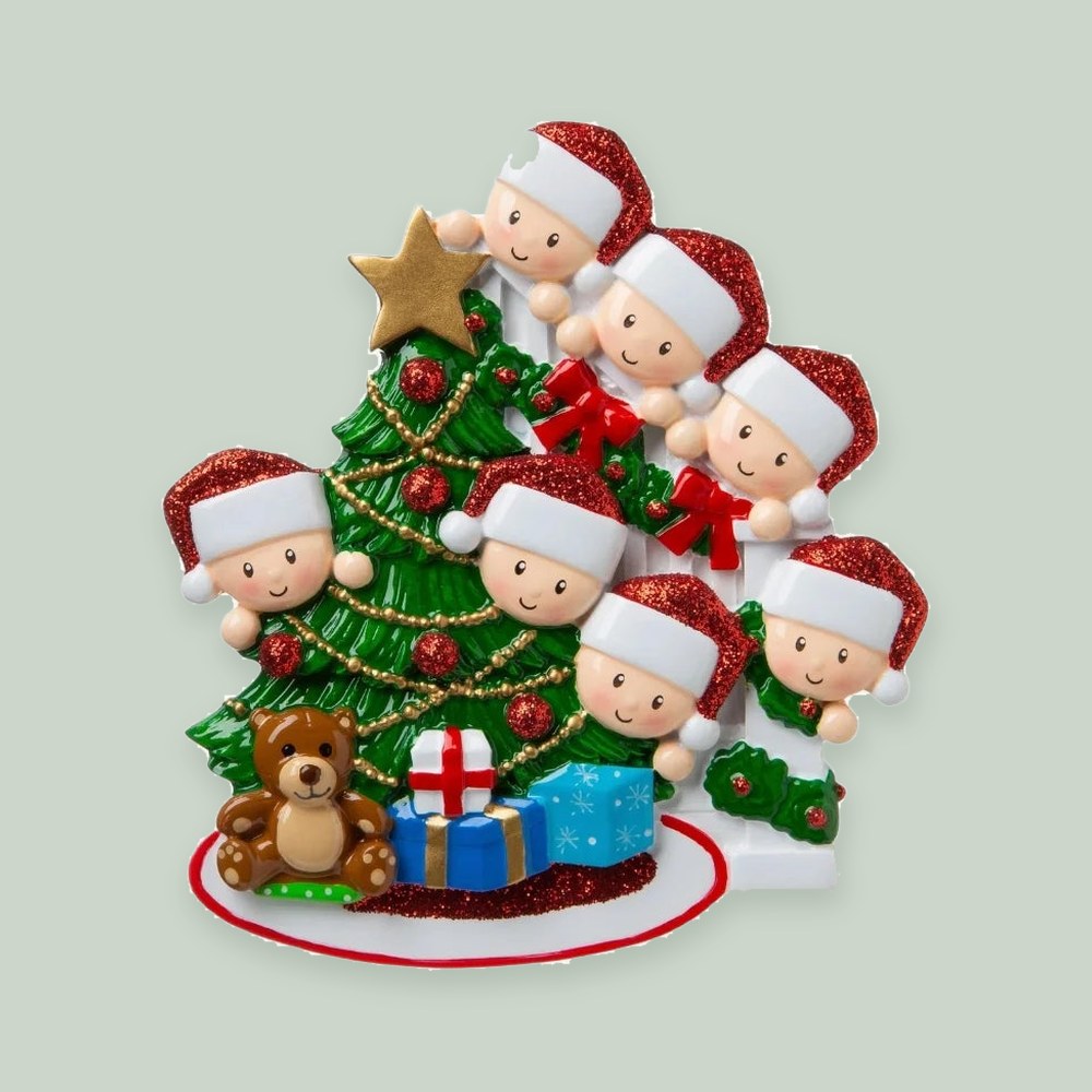 Peeking Family of 7 Personalized Christmas Ornament