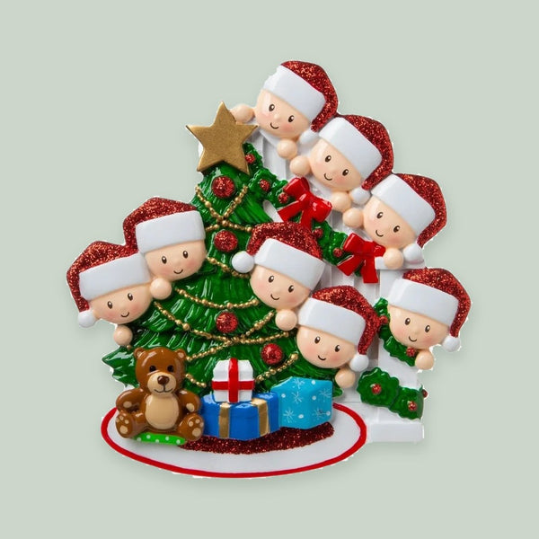 Peeking Family of 8 Personalized Christmas Ornament