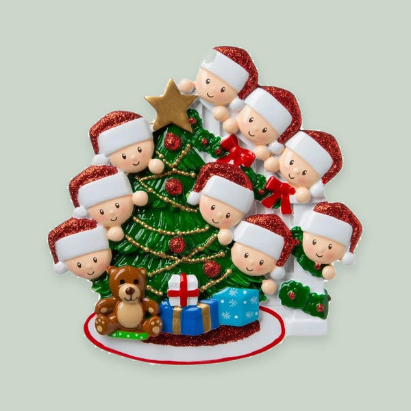 Peeking Family of 9 Personalized Christmas Ornament