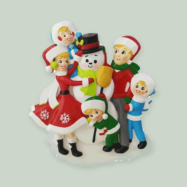 Snowman Building Family of 5 Personalized Christmas Ornament