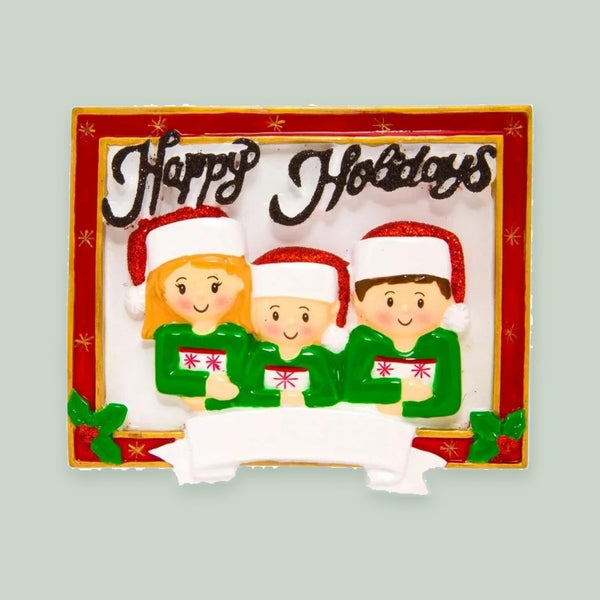 Christmas Card Family of 3 Personalized Christmas Ornament