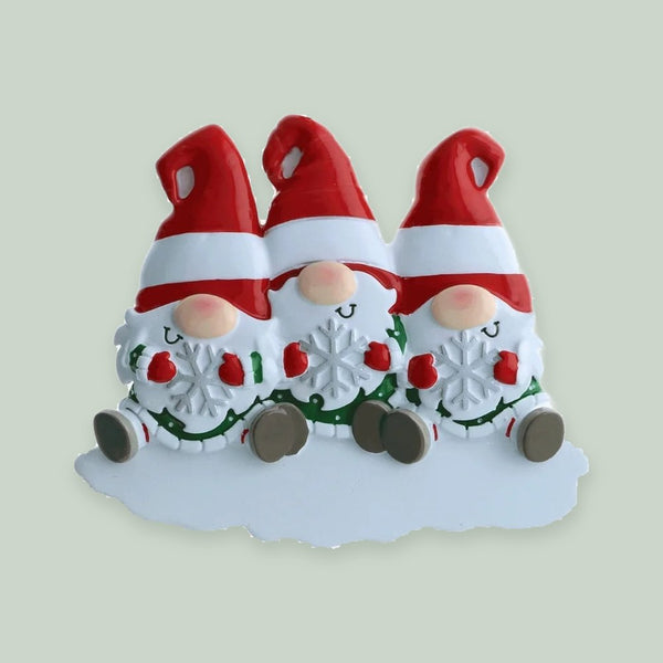 Gnome Family of 3 Personalized Ornament