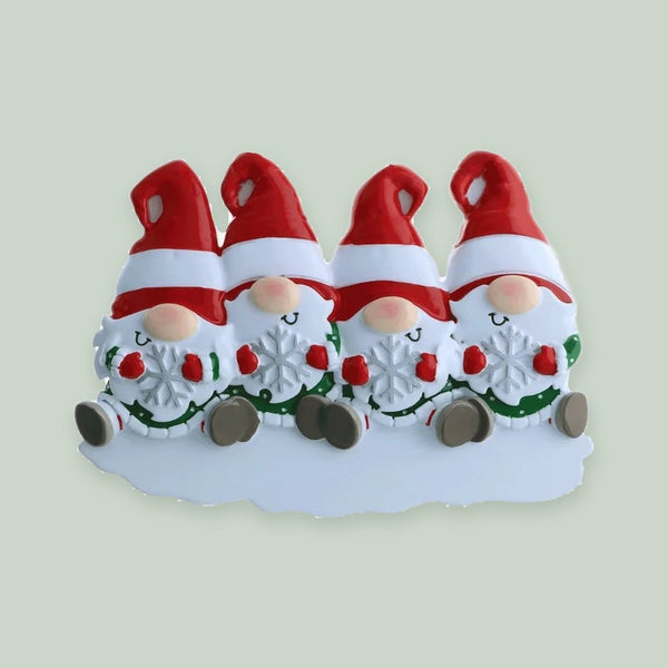 Gnome Family of 4 Personalized Ornament