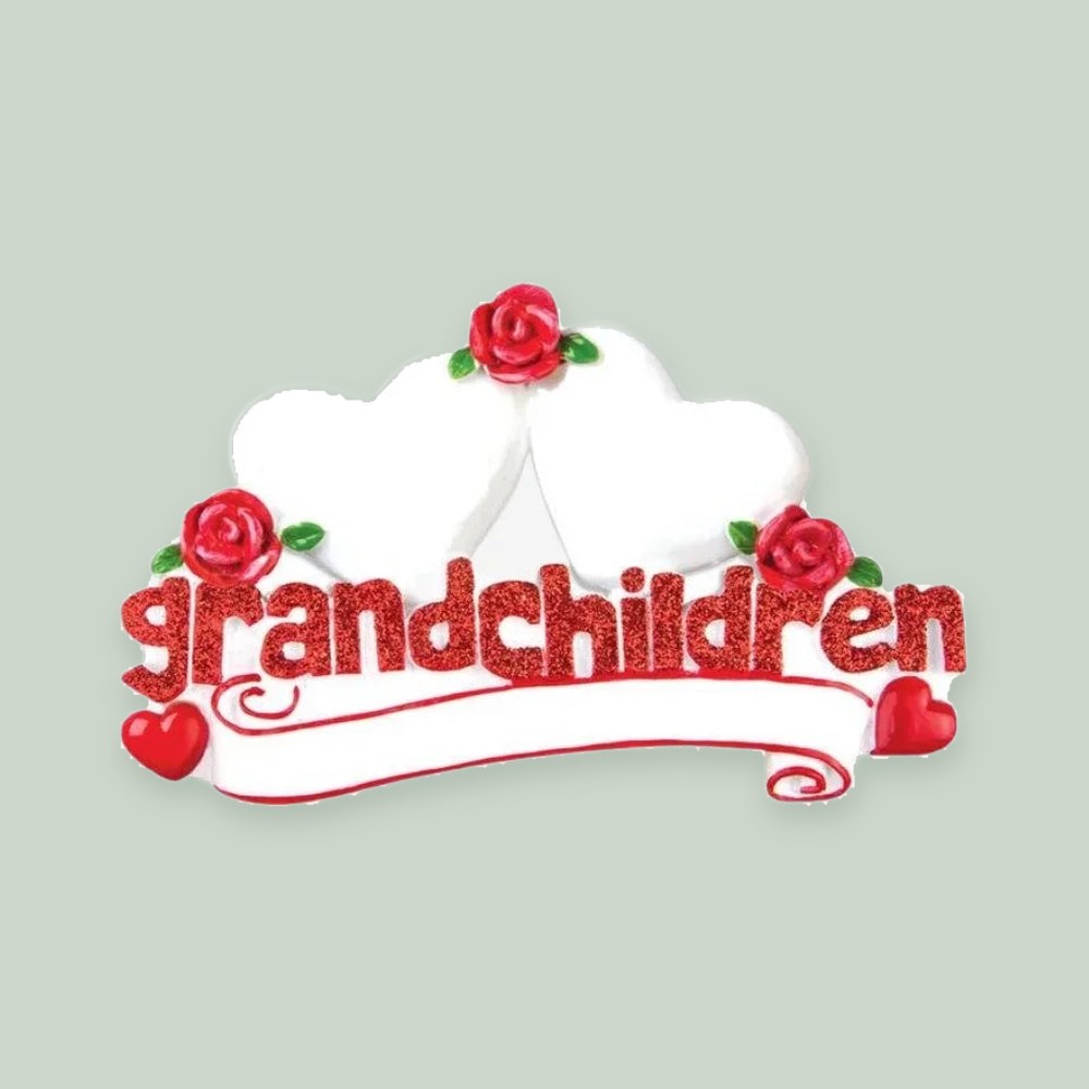 Grandchildren with 2 Hearts Personalized Christmas Ornament
