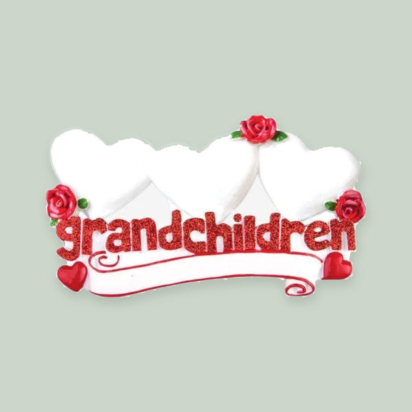 Grandchildren with 3 Hearts Personalized Christmas Ornament