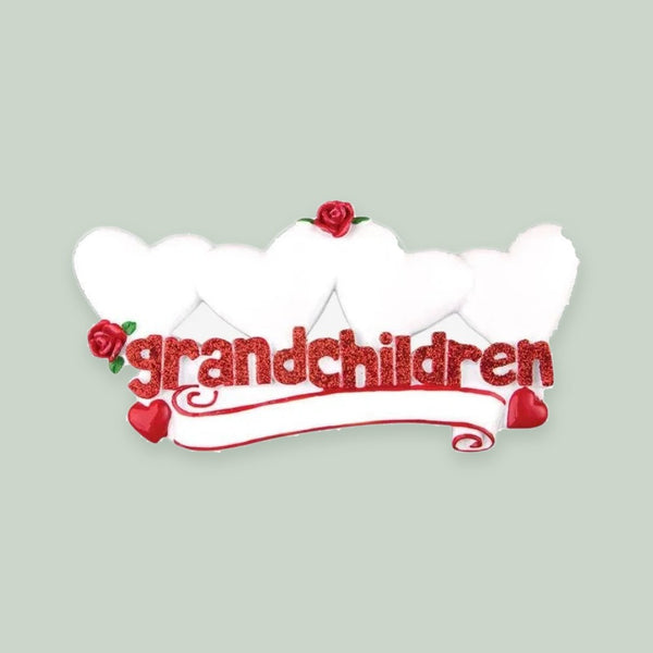 Grandchildren with 4 Hearts Personalized Christmas Ornament