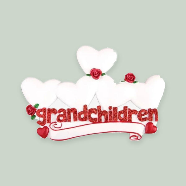 Grandchildren with 5 Hearts Personalized Christmas Ornament
