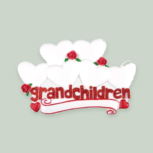 Grandchildren with 6 Hearts Personalized Christmas Ornament