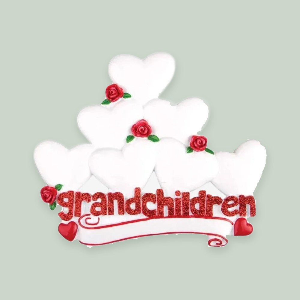 Grandchildren with 7 Hearts Personalized Christmas Ornament
