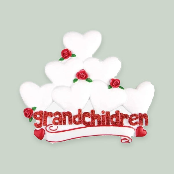 Grandchildren with 7 Hearts Personalized Christmas Ornament