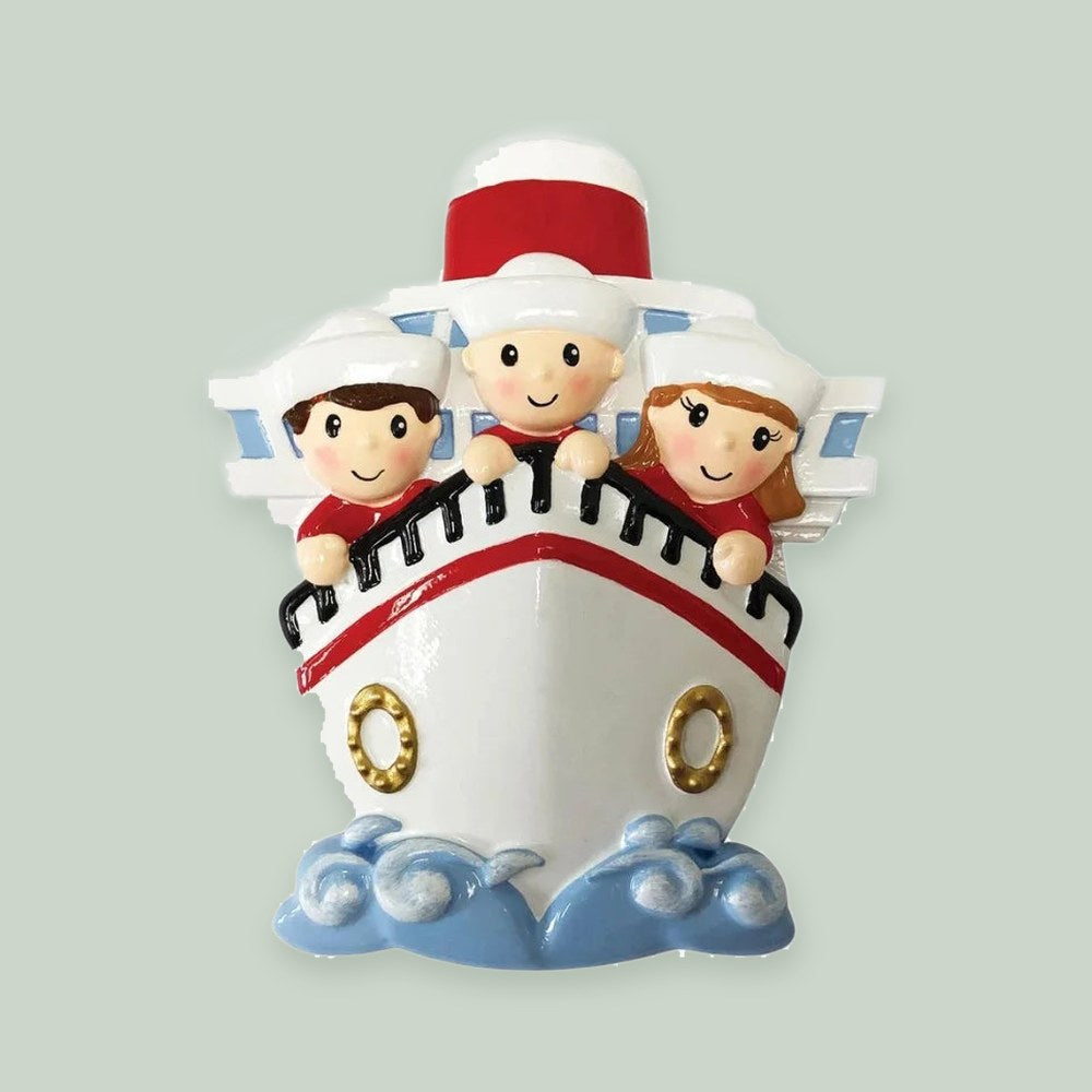 Family of 3 On A Cruise Ship Personalized Christmas Ornament