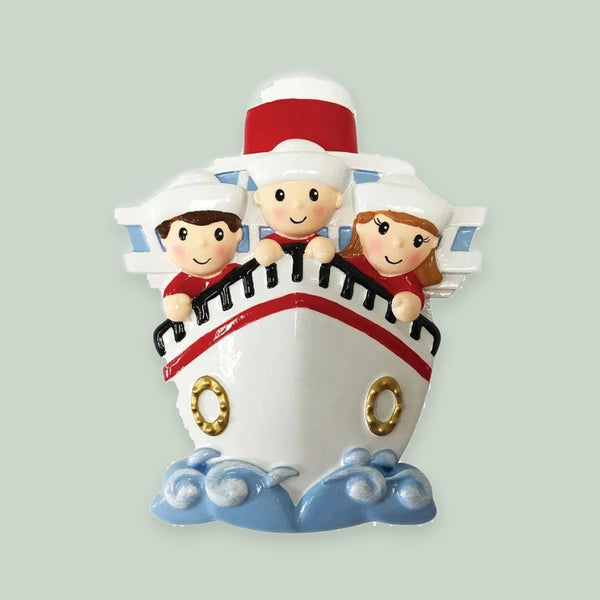 Family of 3 On A Cruise Ship Personalized Christmas Ornament