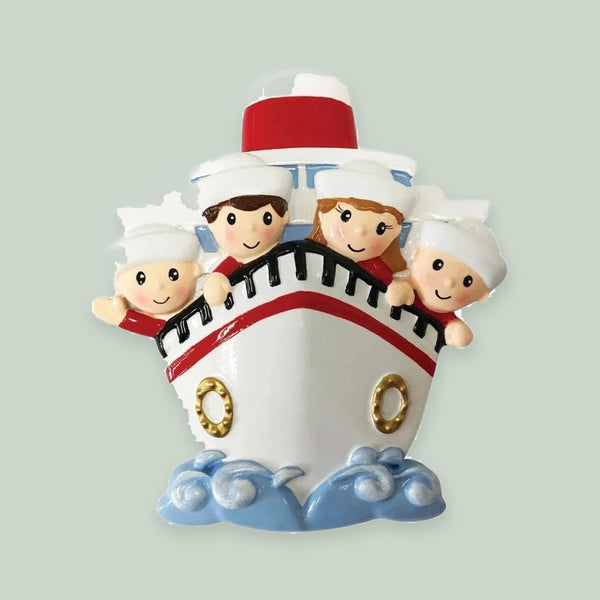 Family of 4 On A Cruise Ship Personalized Christmas Ornament