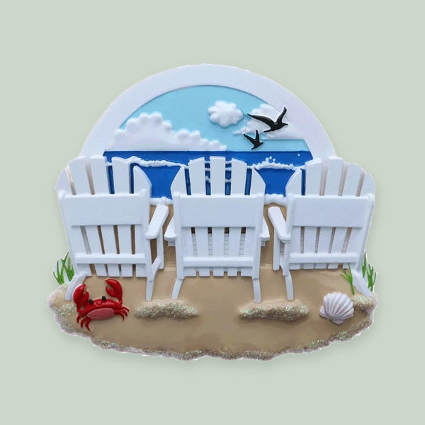 Beach Chairs Family of 3 Personalized Christmas Ornament