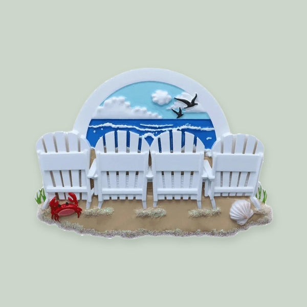 Beach Chairs Family of 4 Personalized Christmas Ornament