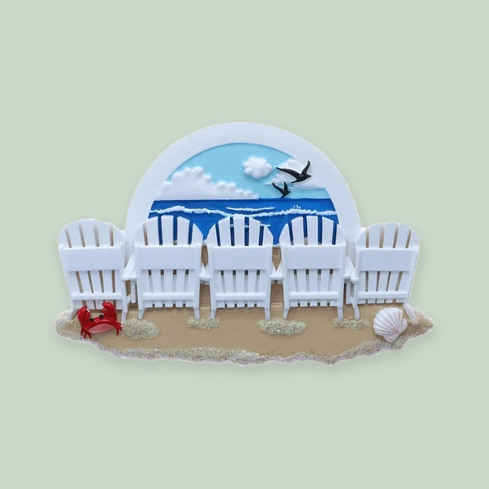 Beach Chairs Family of 5 Personalized Christmas Ornament