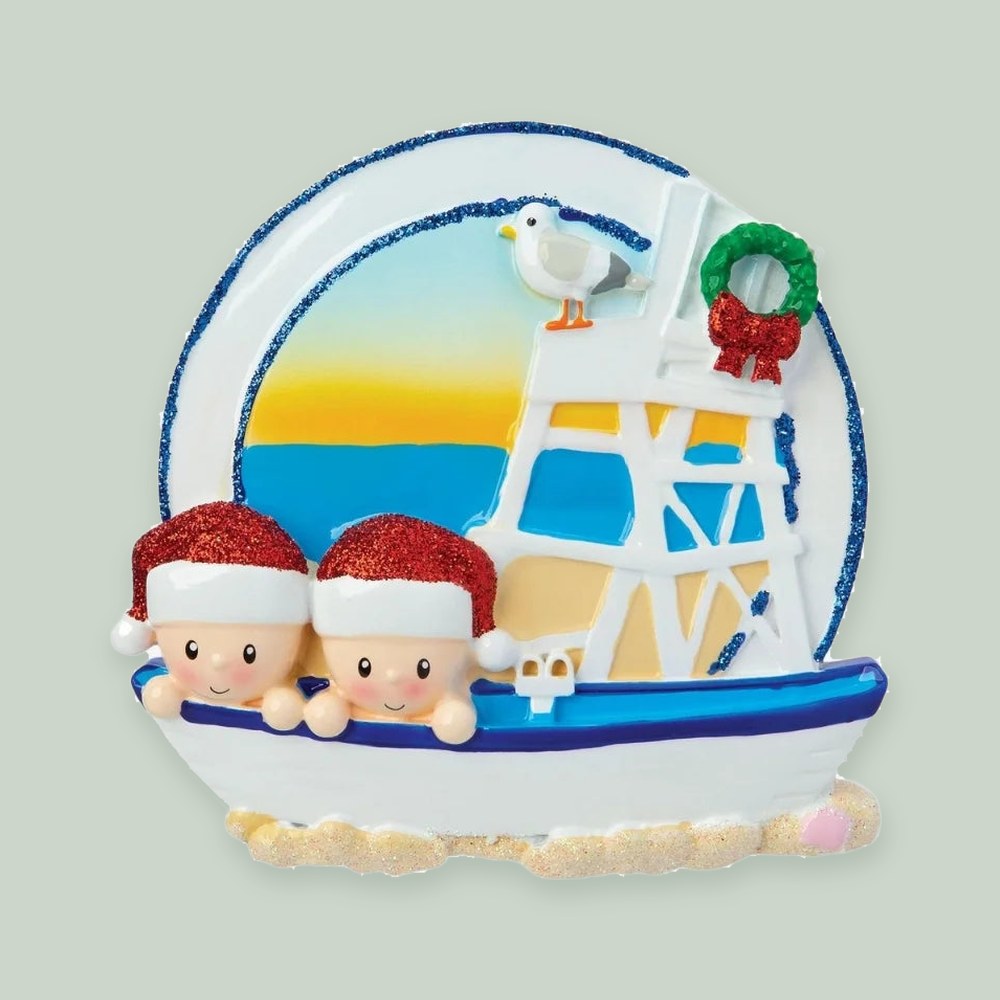Beach Family of 2 Personalized Christmas Ornament