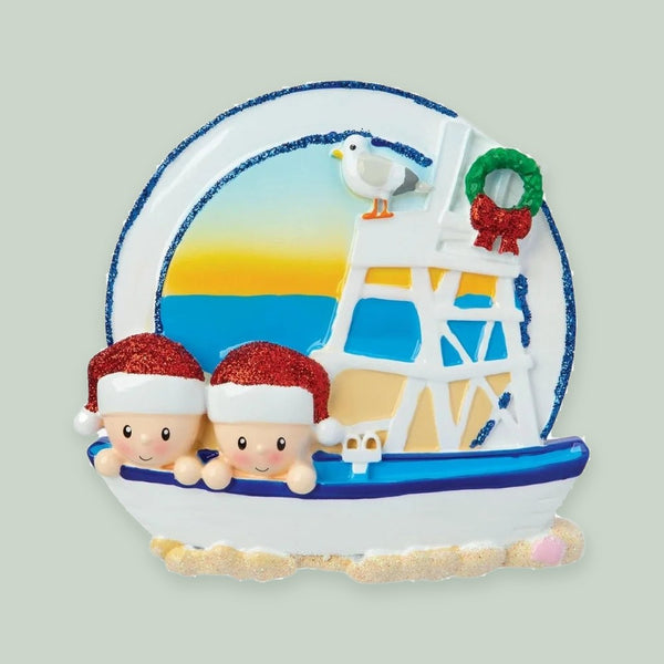 Beach Family of 2 Personalized Christmas Ornament