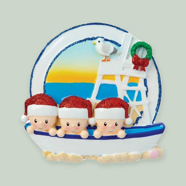Beach Family of 3 Personalized Christmas Ornament