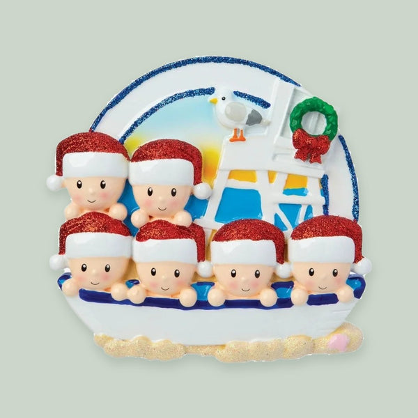 Beach Family of 5 Personalized Christmas Ornament