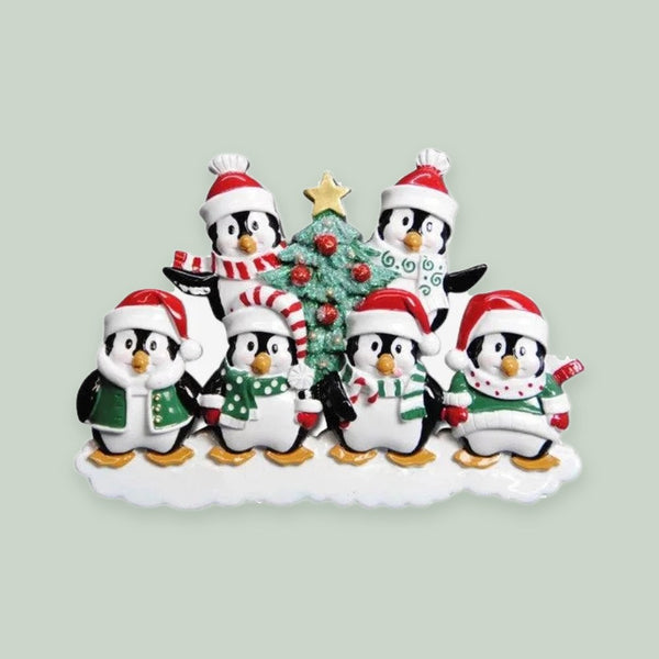 Winter Penguin Family of 6 Personalized Christmas Ornament