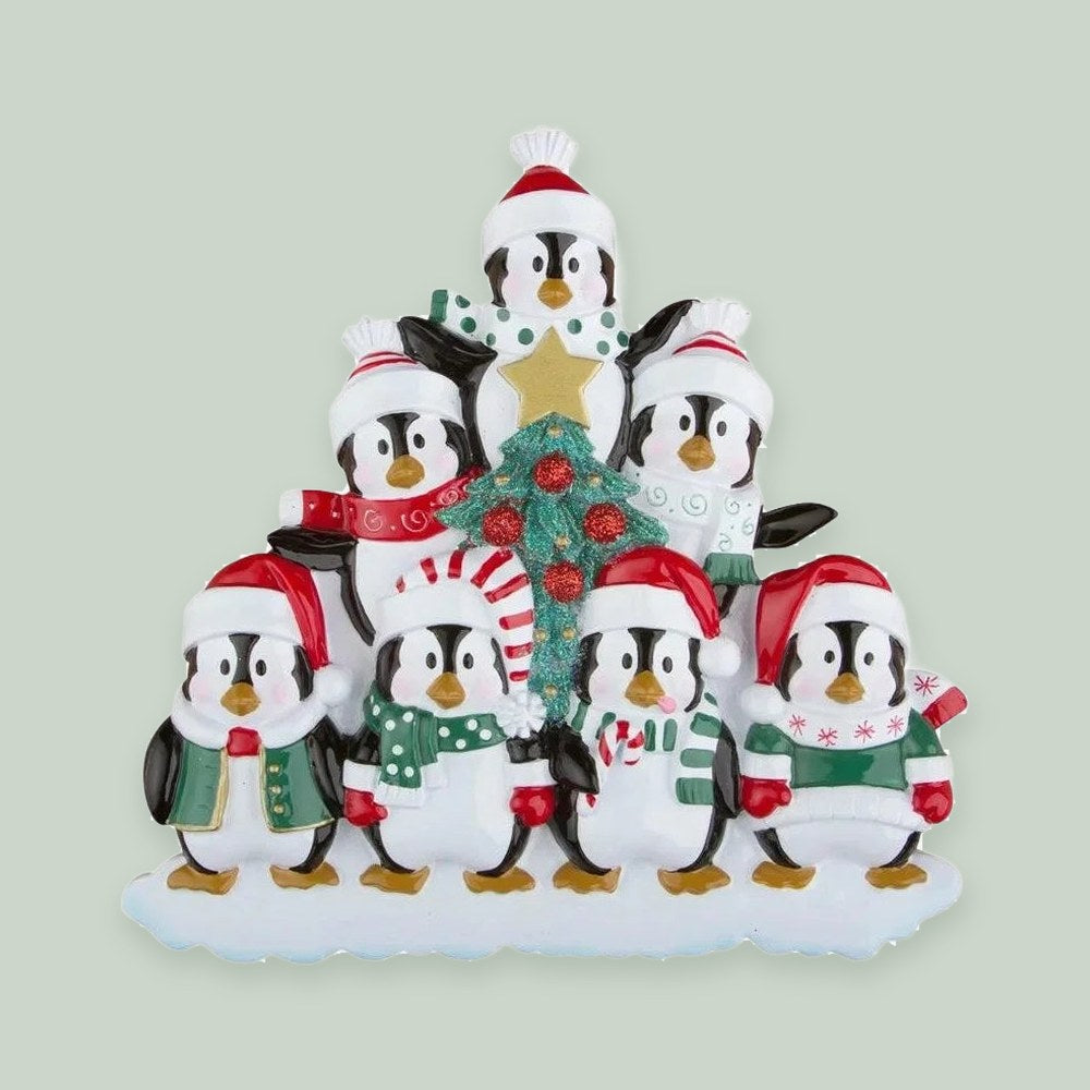 Winter Penguin Family of 7 Personalized Christmas Ornament