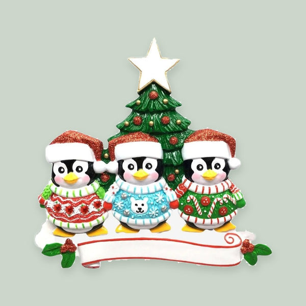 Ugly Sweater Family of 3 Personalized Christmas Ornament