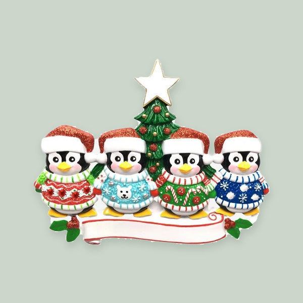Ugly Sweater Family of 4 Personalized Christmas Ornament