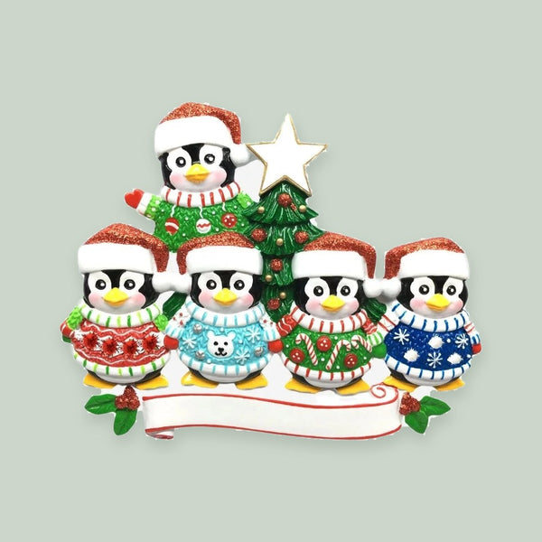 Ugly Sweater Family of 5 Personalized Christmas Ornament