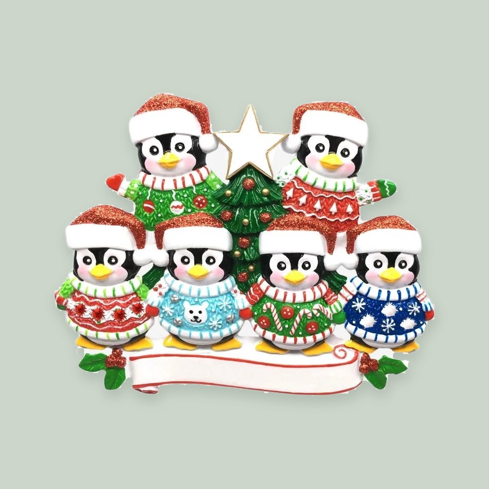 Ugly Sweater Family of 6 Personalized Christmas Ornament