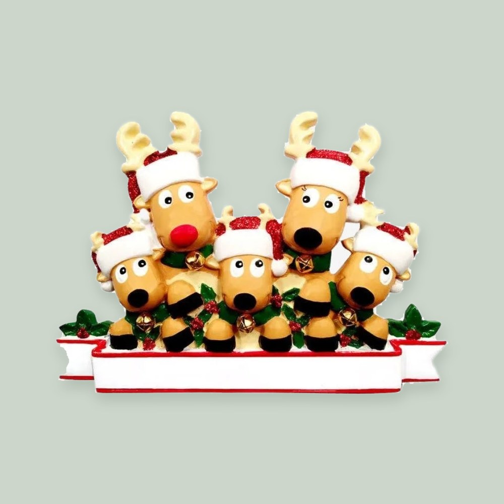 New Reindeer (family of 5) Christmas Ornament