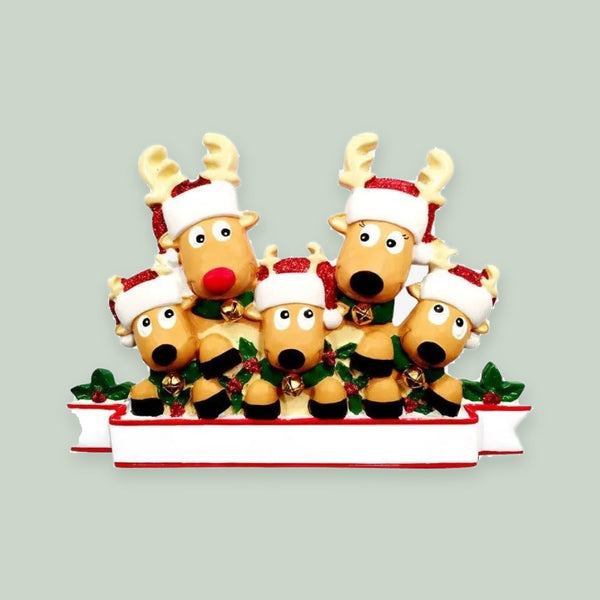 New Reindeer (family of 5) Christmas Ornament