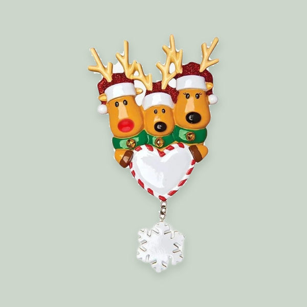 New Reindeer Family of 3 Personalized Christmas Ornament
