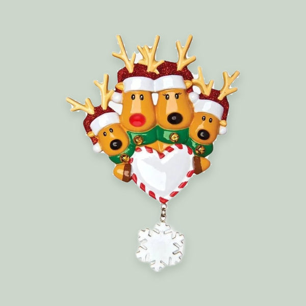 New Reindeer Family of 4 Personalized Christmas Ornament