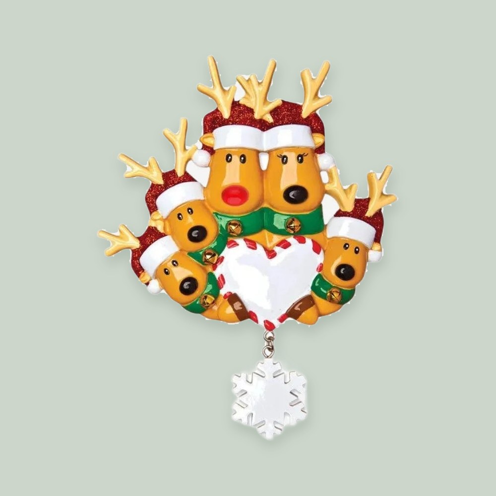 New Reindeer Family of 5 Personalized Christmas Ornament