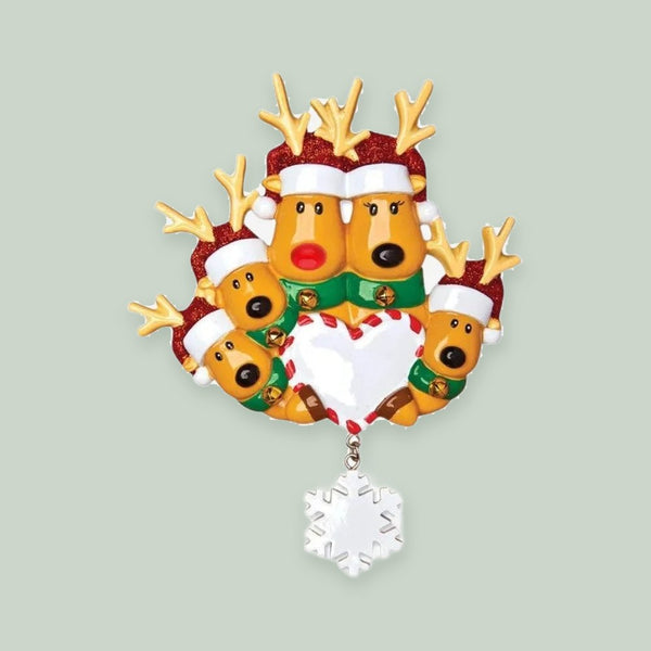 New Reindeer Family of 5 Personalized Christmas Ornament
