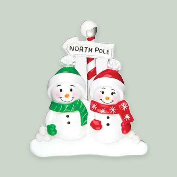 North Pole Family of 2 Personalized Christmas Ornament