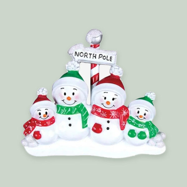 North Pole Family of 4 Personalized Christmas Ornaments
