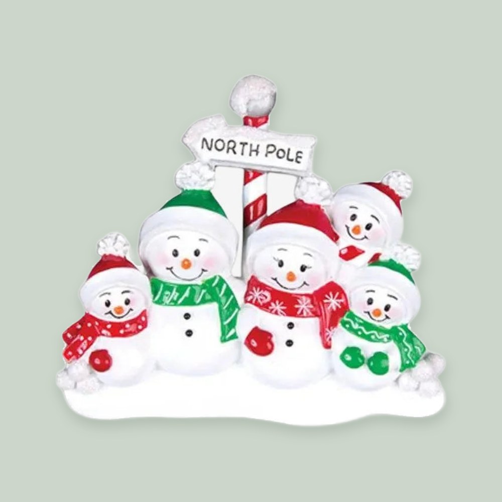 North Pole Family of 5 Personalized Christmas Ornaments
