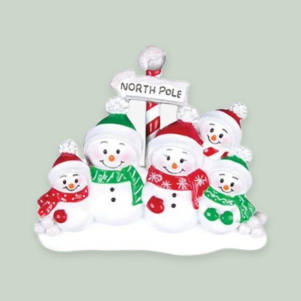 North Pole Family of 5 Personalized Christmas Ornaments