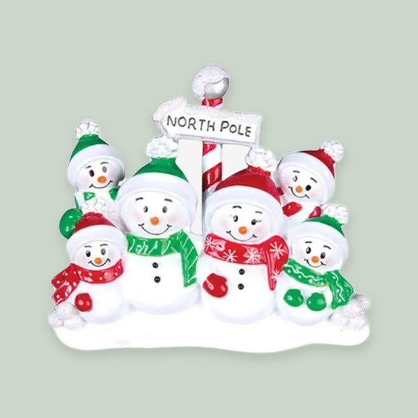 North Pole Family of 6 Personalized Christmas Ornaments