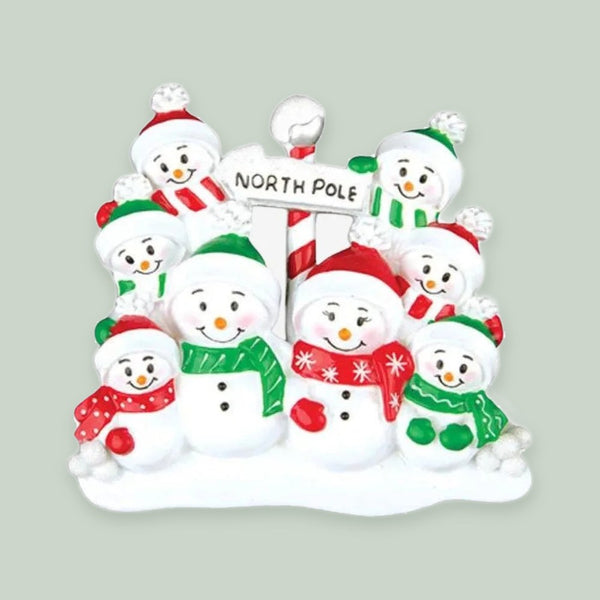 North Pole Family of 8 Personalized Christmas Ornament