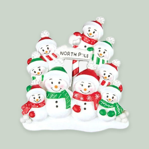 North Pole Family of 9 Personalized Christmas Ornament